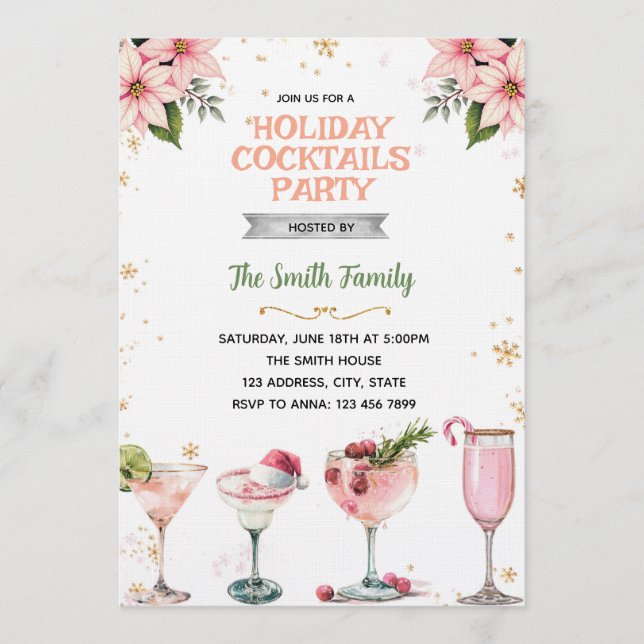 Pink Christmas Girls Night cocktails invitation Einladung (Vorderseite)