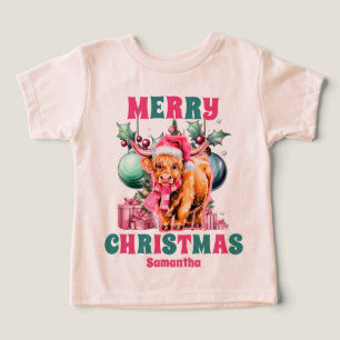 Pink Christmas Highland Kuh Personalisierter Name