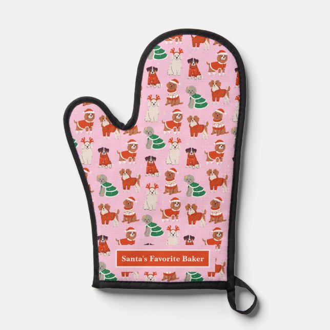 Pink Christmas Hunde Personalisiert Ofenhandschuh (Vorderseite)