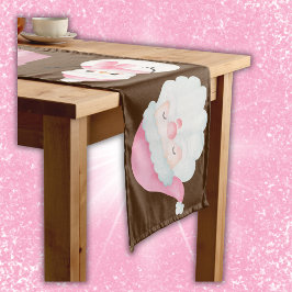 Pink Christmas Icons on Brown | Großer Tischläufer