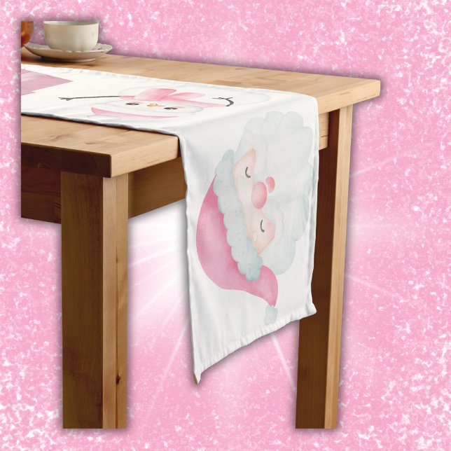 Pink Christmas Icons on White | Großer Tischläufer (Von Creator hochgeladen)