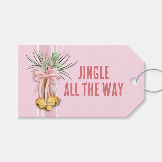 Pink Christmas Jingle Bells Personalisiertes Gesch Geschenkanhänger (Vorderseite (Horizontal))