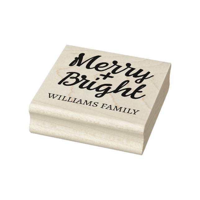 Pink Christmas Merry Bright Familiennamen Gummistempel (Stempel)