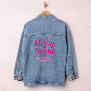 Pink Christmas Merry Bright Familiennamen Jeansjacke