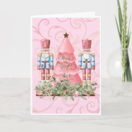 Pink Christmas Nutcracker and Tree Christmas Card Karte