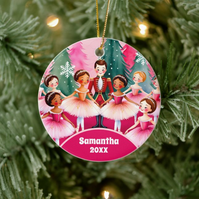 Pink Christmas Nutcracker Ballerina Kinder Foto Keramik Ornament (Baum)