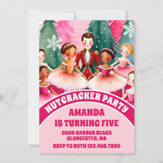 Pink Christmas Nutcracker Ballerina Kindergeburtst Einladung