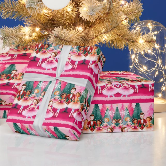 Pink Christmas Nutcracker Ballerina Kindergeburtst Geschenkpapier (Feiertage)