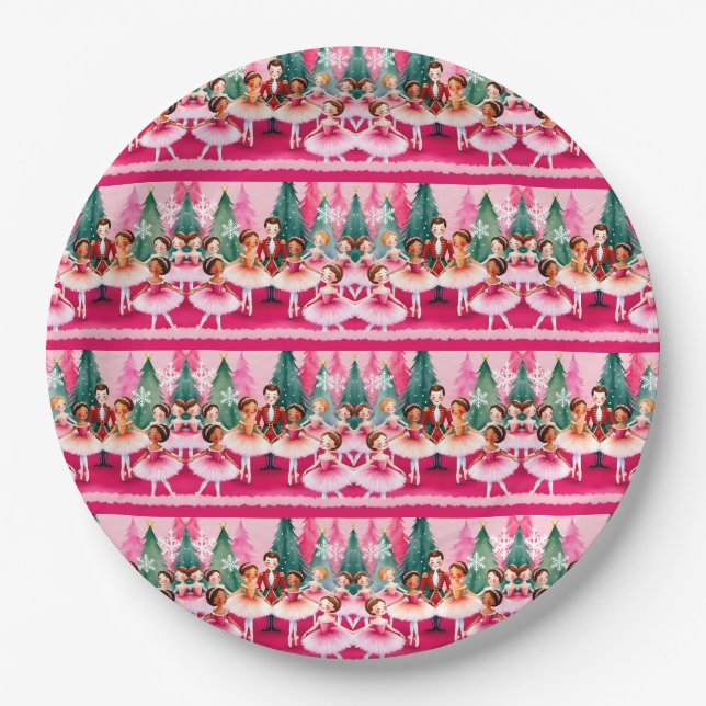 Pink Christmas Nutcracker Ballerina Kindergeburtst Pappteller (Vorderseite)