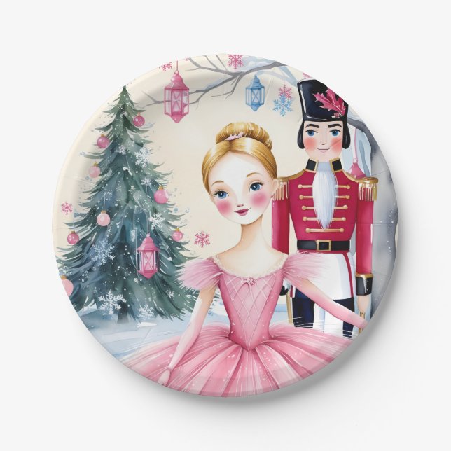 Pink Christmas Nutcracker Ballet & Ballerina Pappteller (Vorderseite)