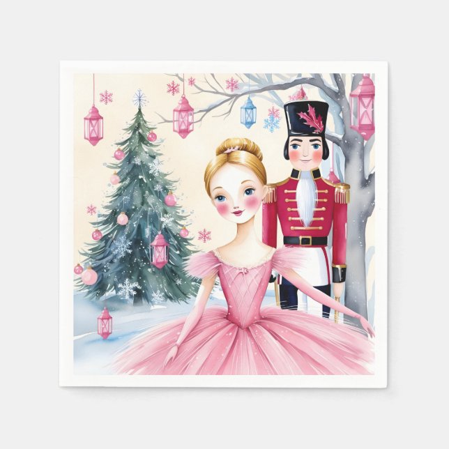 Pink Christmas Nutcracker Ballet & Ballerina Serviette (Vorderseite)