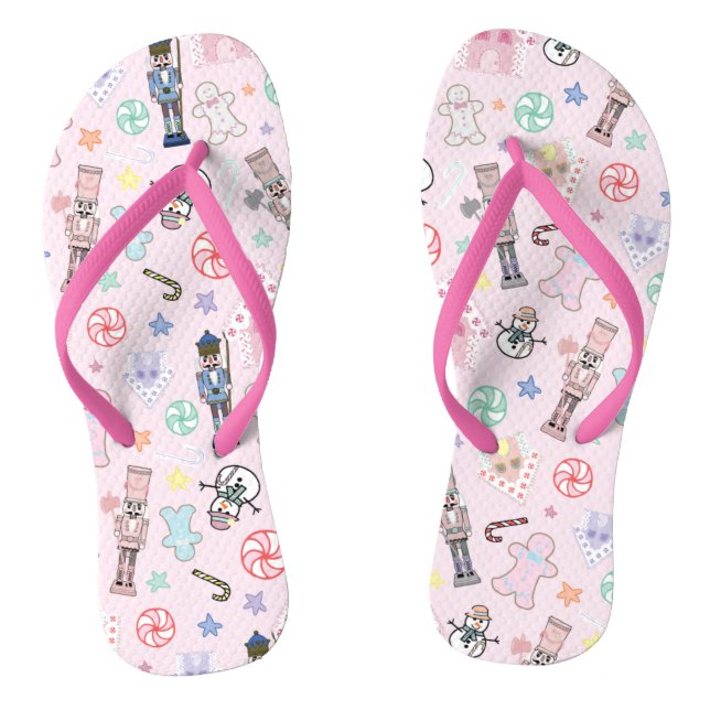 Pink Christmas Nutcracker, Gingerbrot & Snowmen Flip Flops (Fußbett)