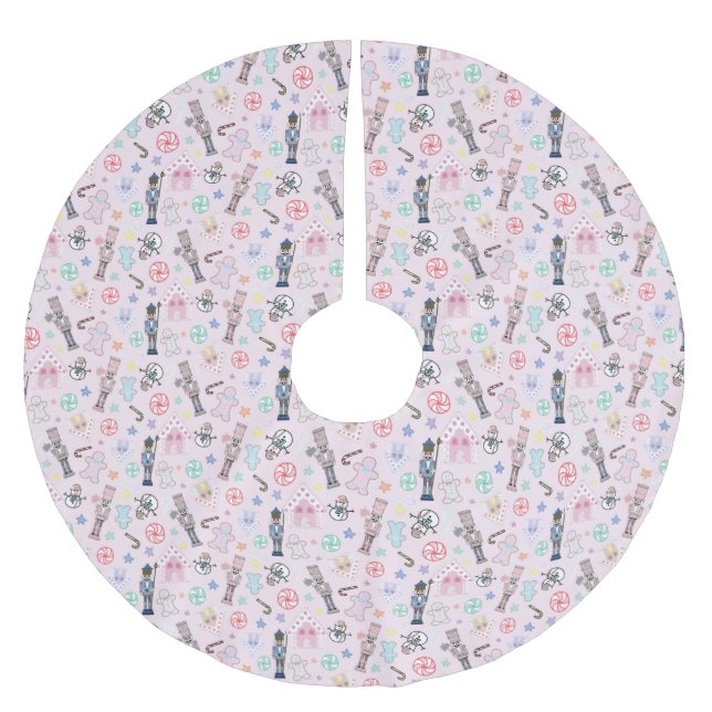 Pink Christmas Nutcracker, Gingerbrot & Snowmen Polyester Weihnachtsbaumdecke (Vorderseite)