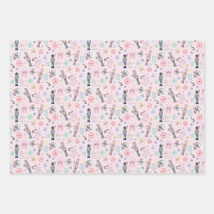 Pink Christmas Nutcracker, Gingerbrot & Snowmen W Geschenkpapier Set