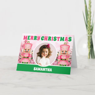 Pink Christmas Nutcracker Kids Foto Gruß Feiertagskarte