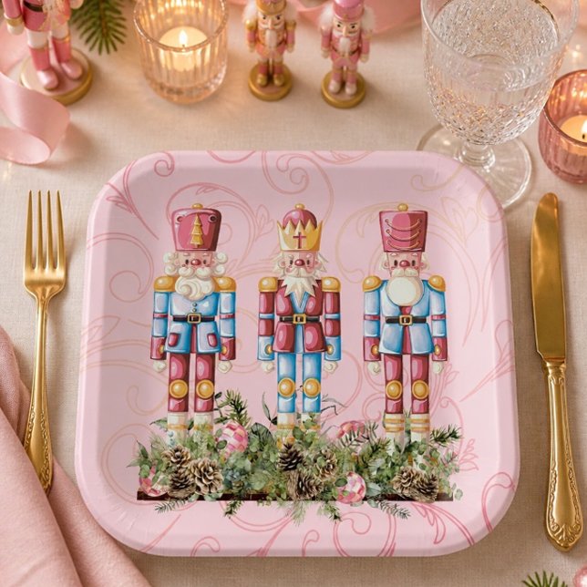 Pink Christmas Nutcracker Trio Paper Plate Pappteller (Von Creator hochgeladen)