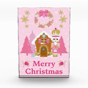 Pink Christmas Nutcracker und Gingerbrett House Fotoblock