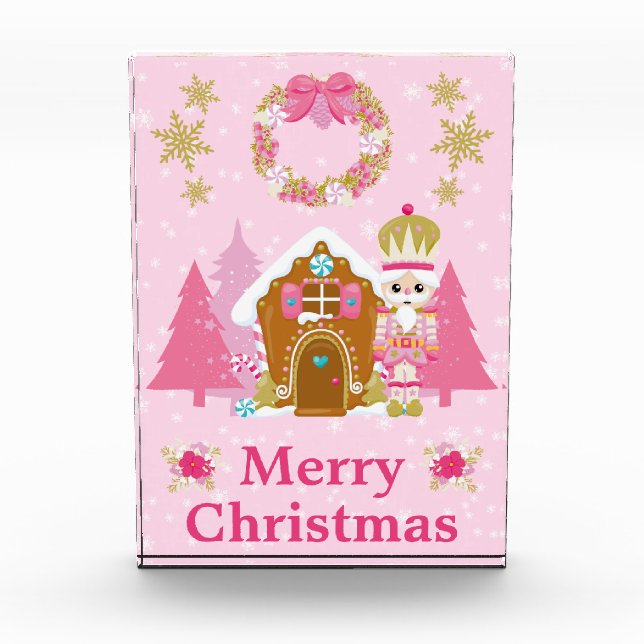 Pink Christmas Nutcracker und Gingerbrett House Fotoblock (Vorderseite)