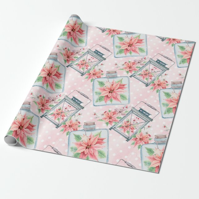 Pink Christmas Poinsettia Blume Geschenkpapier (Ungerollt)
