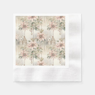 Pink Christmas Poinsettia Dreams Serviette