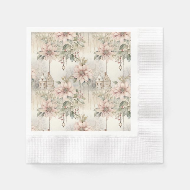 Pink Christmas Poinsettia Dreams Serviette (Vorderseite)