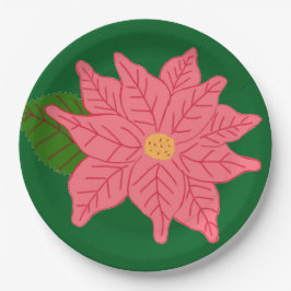 Pink Christmas Poinsettia  Pappteller