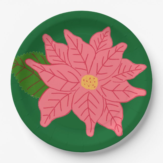Pink Christmas Poinsettia  Pappteller (Vorderseite)