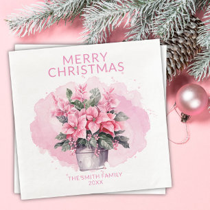 Pink Christmas Poinsettias Party Serviette