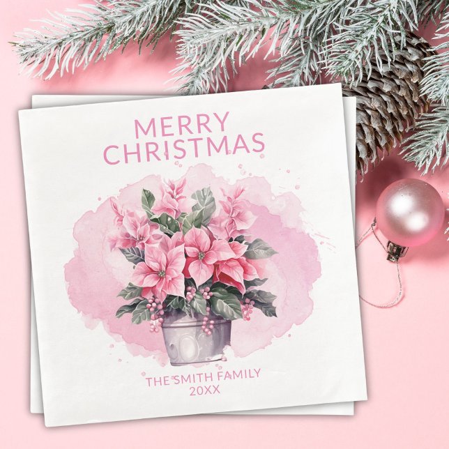 Pink Christmas Poinsettias Party Serviette (Von Creator hochgeladen)