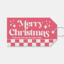 Pink Christmas Retro Check Holiday Geschenkanhänger