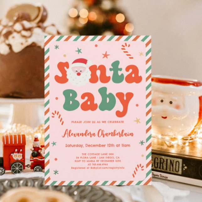 Pink Christmas Santa Baby Babydusche Einladung (Von Creator hochgeladen)