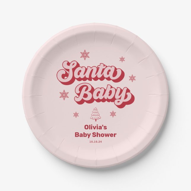 Pink Christmas Santa Baby Babydusche Pappteller (Vorderseite)