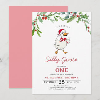 Pink Christmas Silly Goose Berries 1st Birthday Einladung