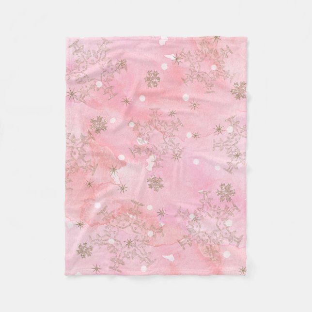 Pink Christmas Snowflakes Boho Pattern Fleecedecke (Vorderseite)