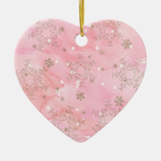 Pink Christmas Snowflakes Boho Pattern Keramik Ornament (Vorne)