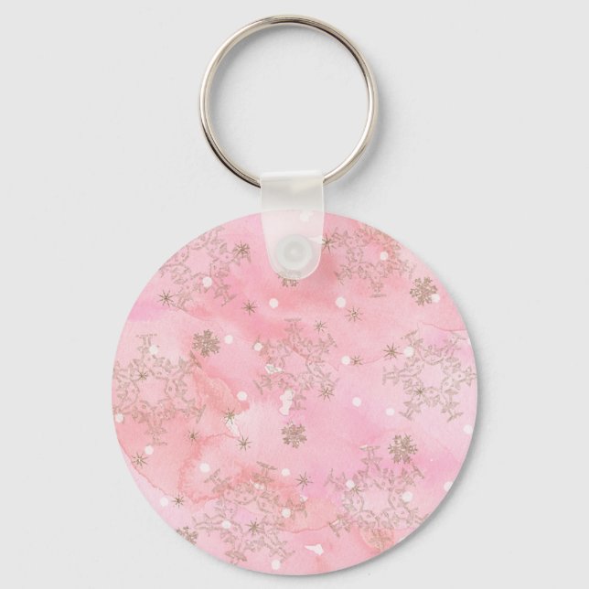 Pink Christmas Snowflakes Boho Pattern Schlüsselanhänger (Vorderseite)