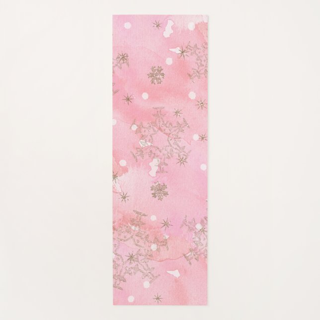 Pink Christmas Snowflakes Boho Pattern Yogamatte (Vorderseite)