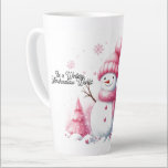 Pink Christmas Snowman Marshmallow World Milchtasse<br><div class="desc">Wenn Sie ein rosa Weihnachtsdesign schätzen, werden Sie diesen rosa Schneemann aus Marshmallows in rosa Hut und Schal mit Zweiarmen Liebe finden. Random rosa Schneeflocken flattern um ihn herum mit rosa Marshmallows neben ihm zusammen mit einem rosa Weihnachtsbaum. Die Nachricht lautet: "Es ist eine wintery marshmallow world", die nach Ihren...</div>