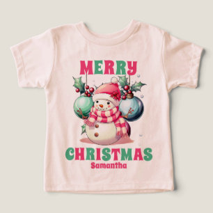 Pink Christmas Snowman Nom personnalisé