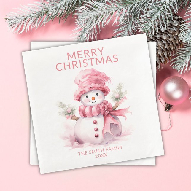 Pink Christmas Snowman Party Serviette (Von Creator hochgeladen)