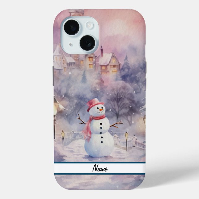 Pink Christmas Snowman Tough Case-Mate iPhone Hülle (Rückseite)