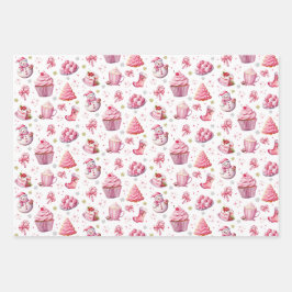 Pink Christmas Sweet Niedlicher Spaß Geschenkpapier Set