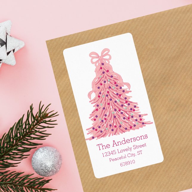 Pink Christmas Tree and Bow Return Address  (Von Creator hochgeladen)