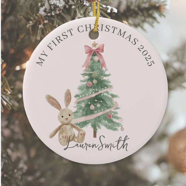 Pink Christmas Tree Baby Girl First Christmas Keramik Ornament (Von Creator hochgeladen)