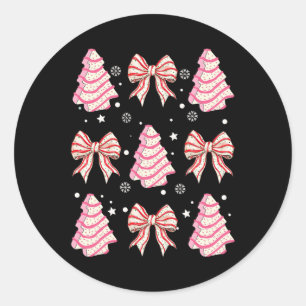 Pink Christmas Tree Cake Trendy Coquette Bow Chris Runder Aufkleber