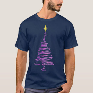 Pink Christmas Tree Doodle Art T-Shirt