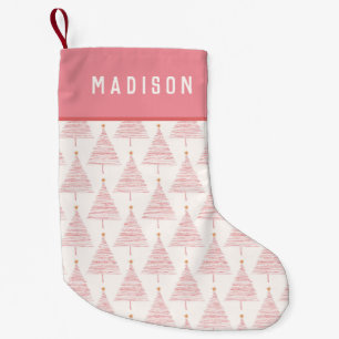 Pink Christmas Tree Girly Moderner Personalisierte Kleiner Weihnachtsstrumpf