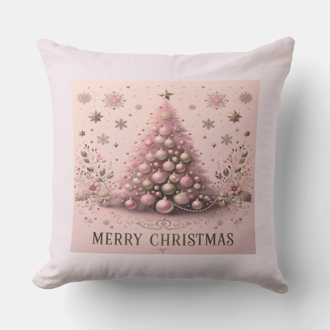 Pink Christmas tree Merry Christmas Kissen (Vorderseite)