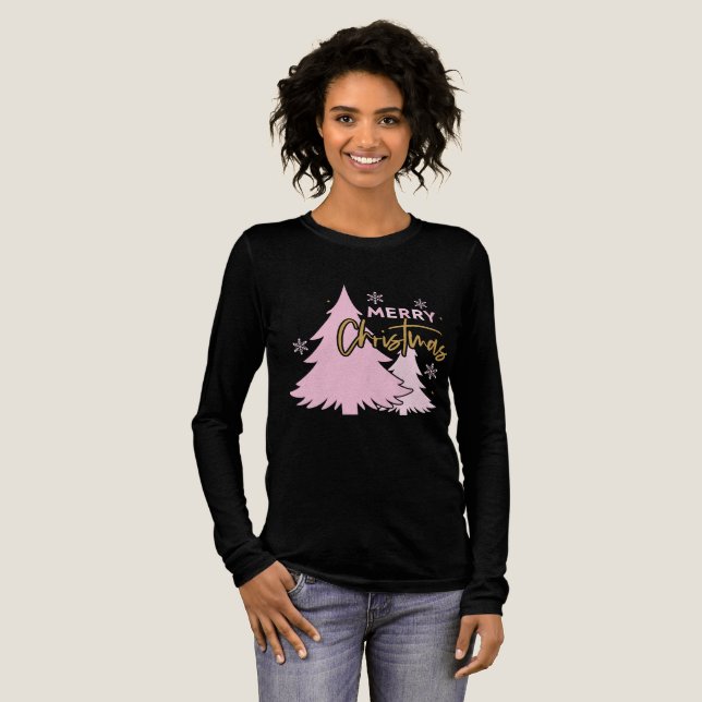 Pink Christmas Tree Merry Christmas Tri-Blend Shirt (Volle Vorderseite)