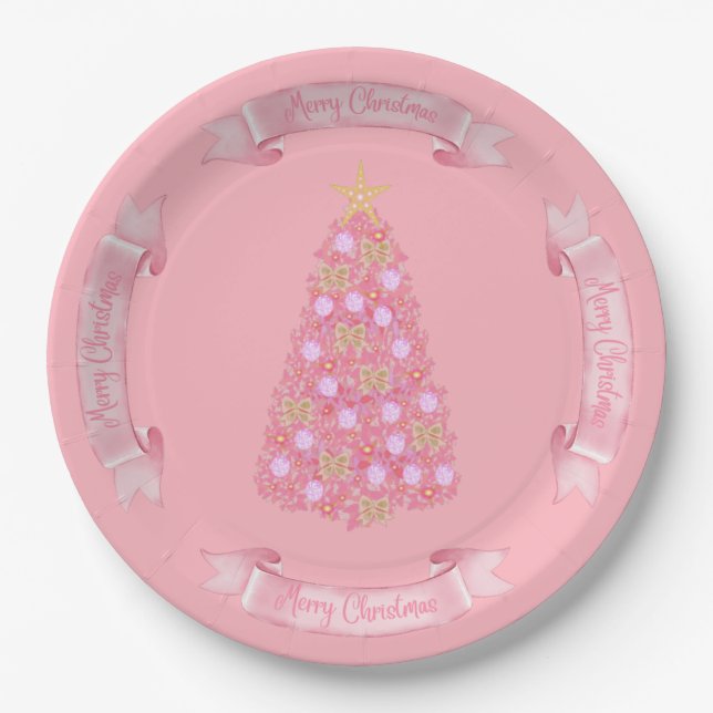 Pink Christmas Tree Paper Plate Pappteller (Vorderseite)